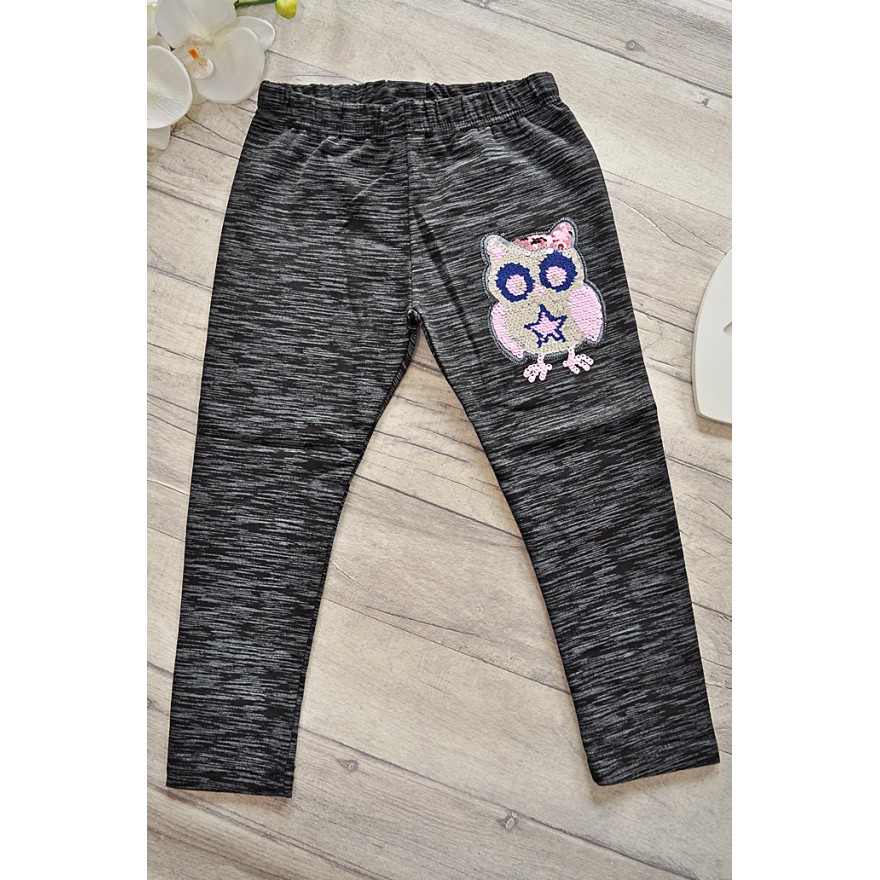 LEGGINSY SOWA magiczne cekiny GETRY grafit paski