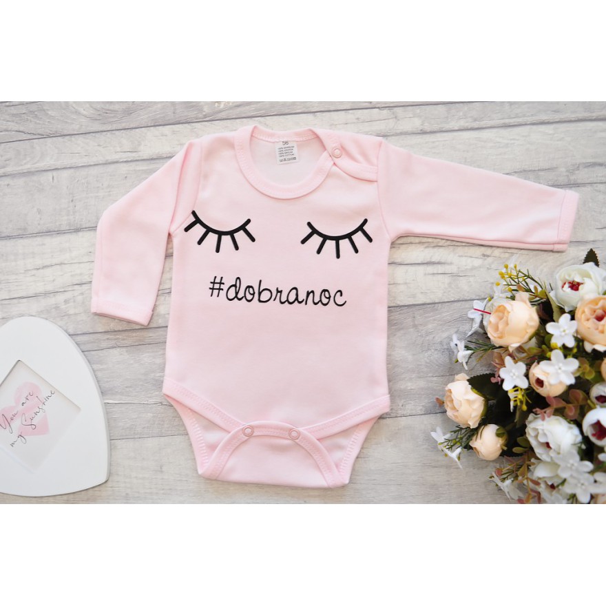 Różowe BODY DOBRANOC długi rękaw wzór 633