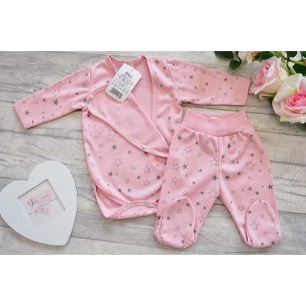 Komplet 2cz body kopertowe półśpiochy, pudrowy w gwiazdki r.50 WCZEŚNIAK