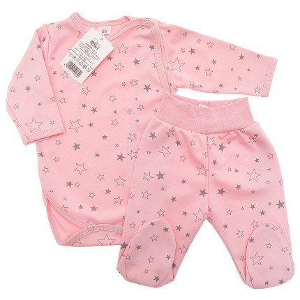 Komplet 2cz body kopertowe półśpiochy, pudrowy w gwiazdki r.50 WCZEŚNIAK