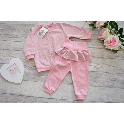 Pudrowy komplet dziewczęcy DRES, bluza, spodnie z falbanką