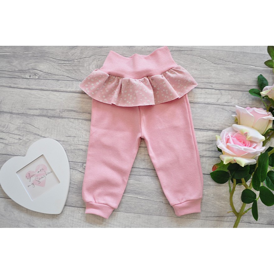 Pudrowy komplet dziewczęcy DRES, bluza, spodnie z falbanką