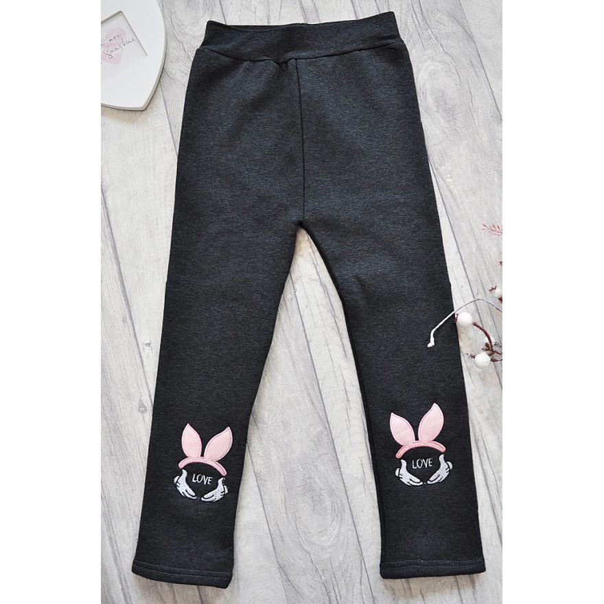 Grafitowe LEGGINSY KRÓLIK LOVE ocieplane GETRY na futerku