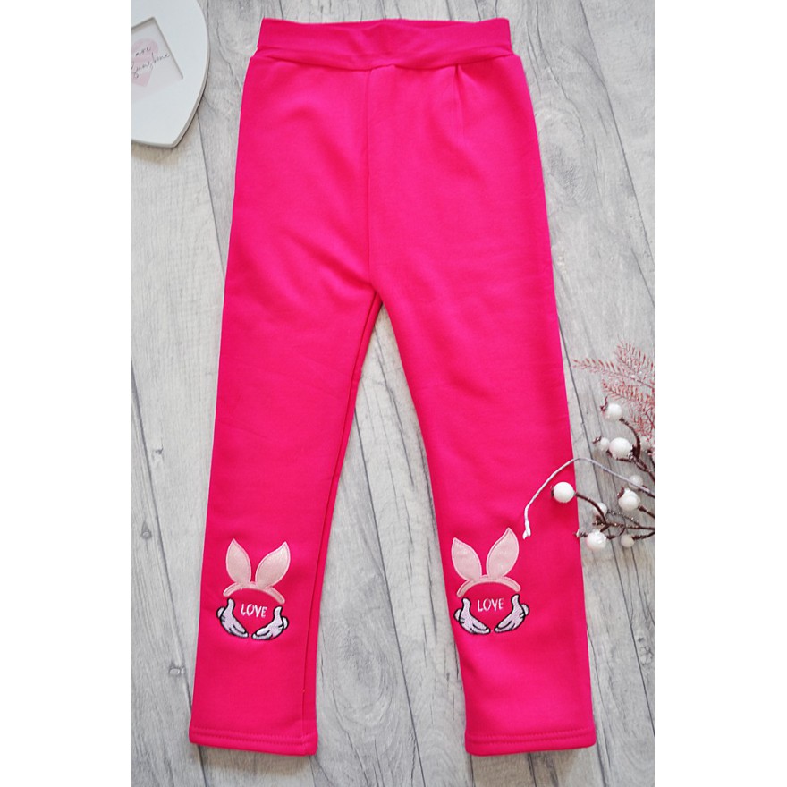 Amarantowe LEGGINSY KRÓLIK LOVE ocieplane GETRY na futerku