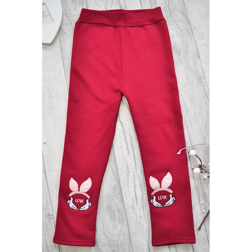 Bordowe LEGGINSY KRÓLIK LOVE ocieplane GETRY na futerku