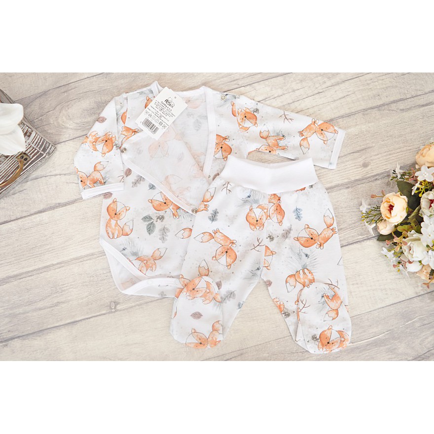 Komplet 2cz w liski, body kopertowe półśpiochy, piżamka