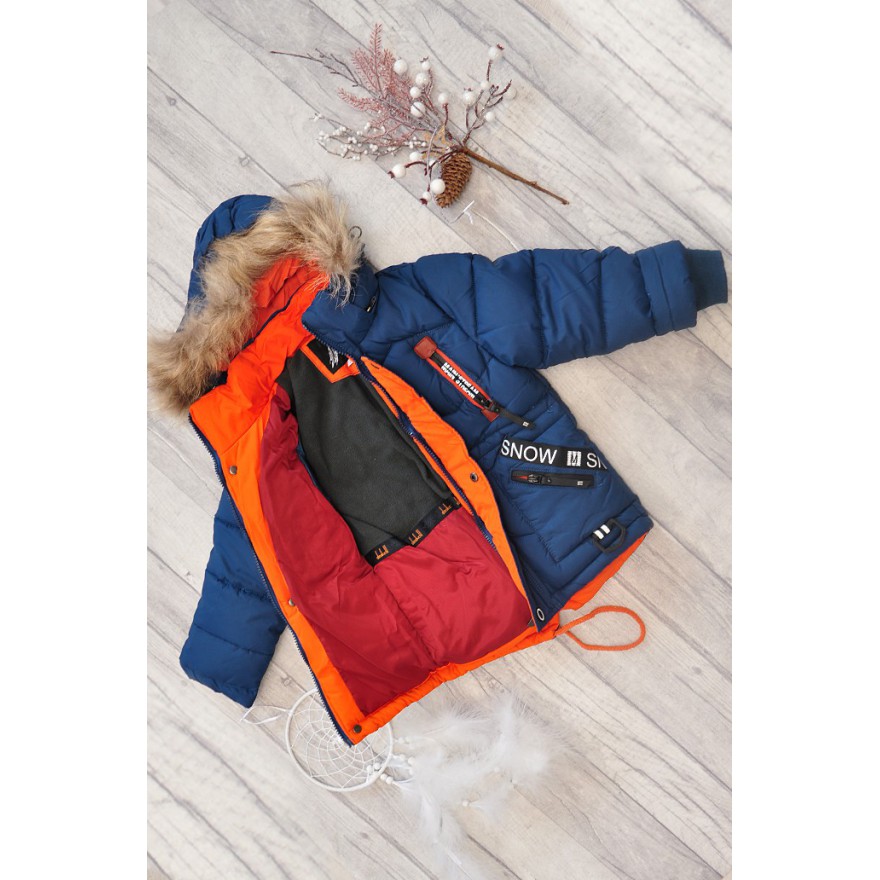 Niebieska KURTKA PUCHOWA ocieplana pikowana ZIMA