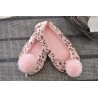 Różowe BALERINY PANTERKA z pomponem buty baletki kapcie