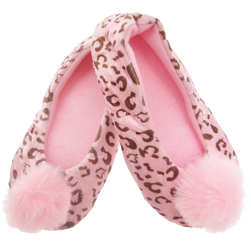 Różowe BALERINY PANTERKA z pomponem buty baletki kapcie