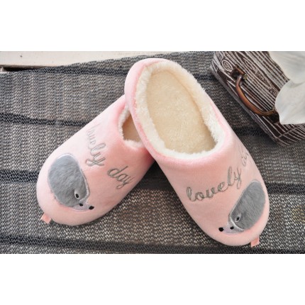 Różowe KAPCIE z JEŻEM ciepłe ciapy klapki