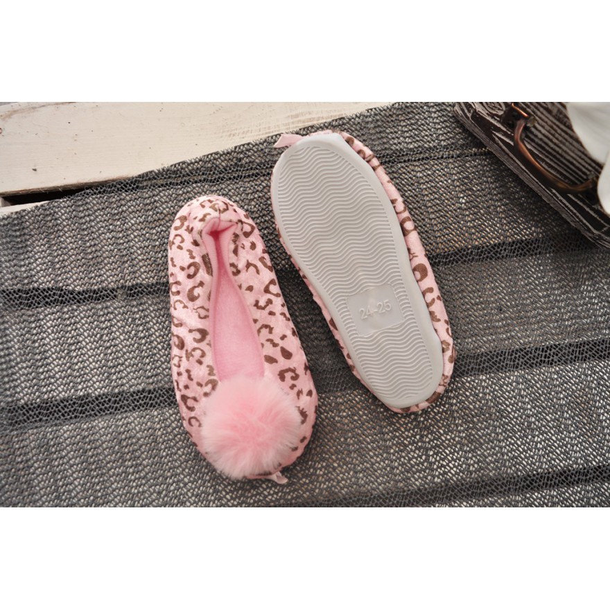 Różowe BALERINY PANTERKA z pomponem buty baletki kapcie