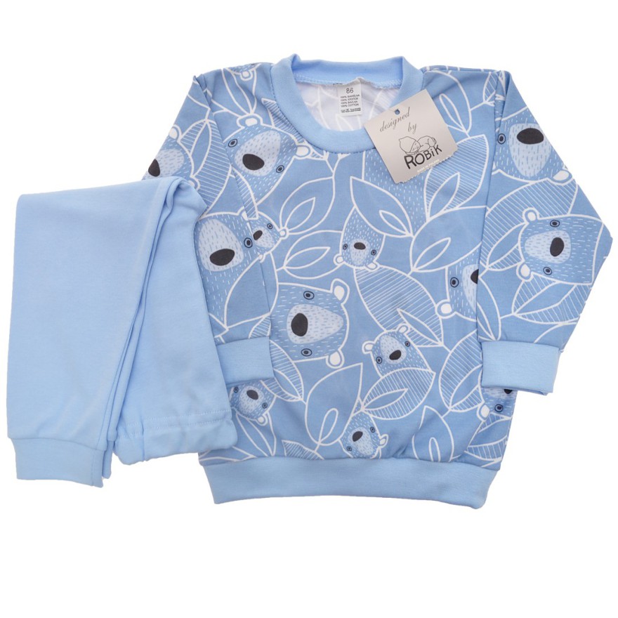 Niebieska PIŻAMA w misie piżamka długi rękaw wzór 187N