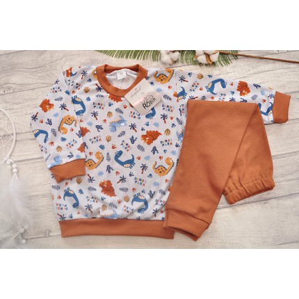 Brązowo-szara PIŻAMA w dinozaury piżamka długi rękaw wzór 215BR
