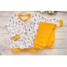 Musztardowo-biała PIŻAMA w zwierzątka ZOO piżamka długi rękaw wzór 216MU