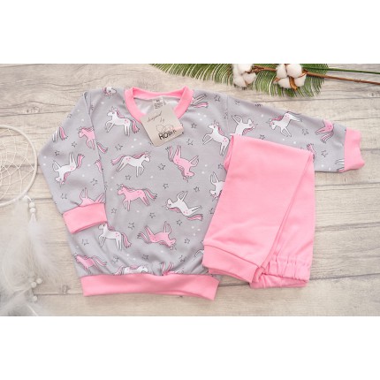Różowo-szara PIŻAMA w jednorożce piżamka długi rękaw wzór 316R