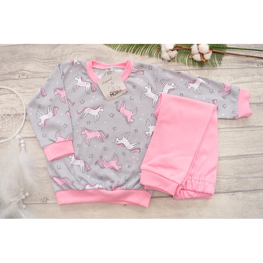 Różowo-szara PIŻAMA w jednorożce piżamka długi rękaw wzór 316R