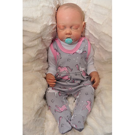 Dziewczęce ŚPIOCHY rozpinane w kroku, r. 50 WCZEŚNIAK szaro-różowe w jednorożce wzór 316r2