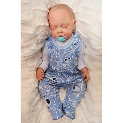 Niebieskie ŚPIOCHY rozpinane w kroku, w misie wzór 187N