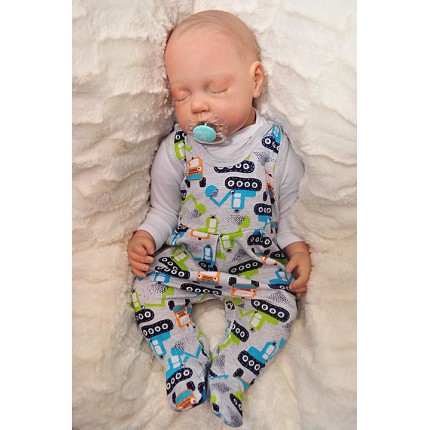 ŚPIOCHY rozpinane w kroku, szare w koparki wzór 218S