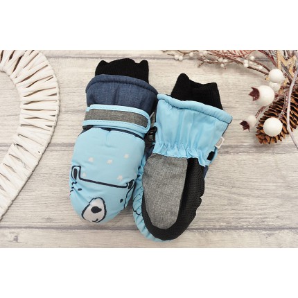 Niebieskie rękawiczki nieprzemakalne chłopięce MIŚ 1P 10cm