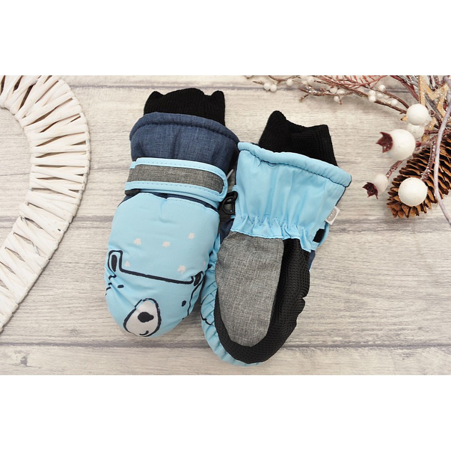 Niebieskie rękawiczki nieprzemakalne chłopięce MIŚ 1P 10cm