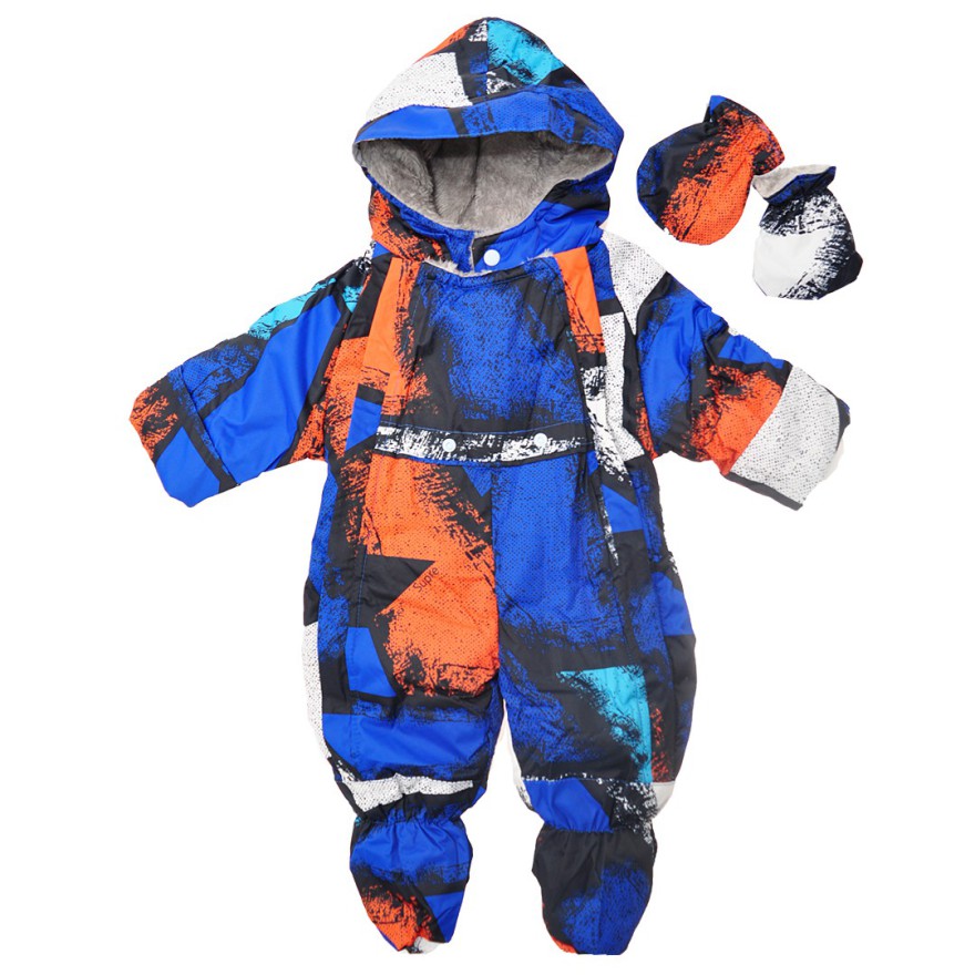 Jednoczęściowy KOMBINEZON na futerku ZIMA wzór z pomarańczowym