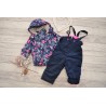 Granatowy KOMBINEZON w kwiaty, dwuczęściowy na futerku ZIMA