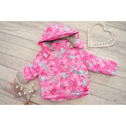 Różowo-granatowy KOMBINEZON w kwiaty, dwuczęściowy na futerku ZIMA