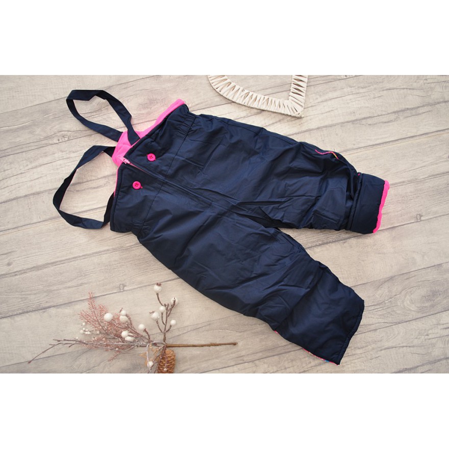 Różowo-granatowy KOMBINEZON w kwiaty, dwuczęściowy na futerku ZIMA