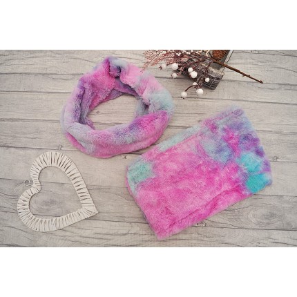 Tęczowy KOMIN ZIMOWY futrzany podwójny roz. uniwersalny