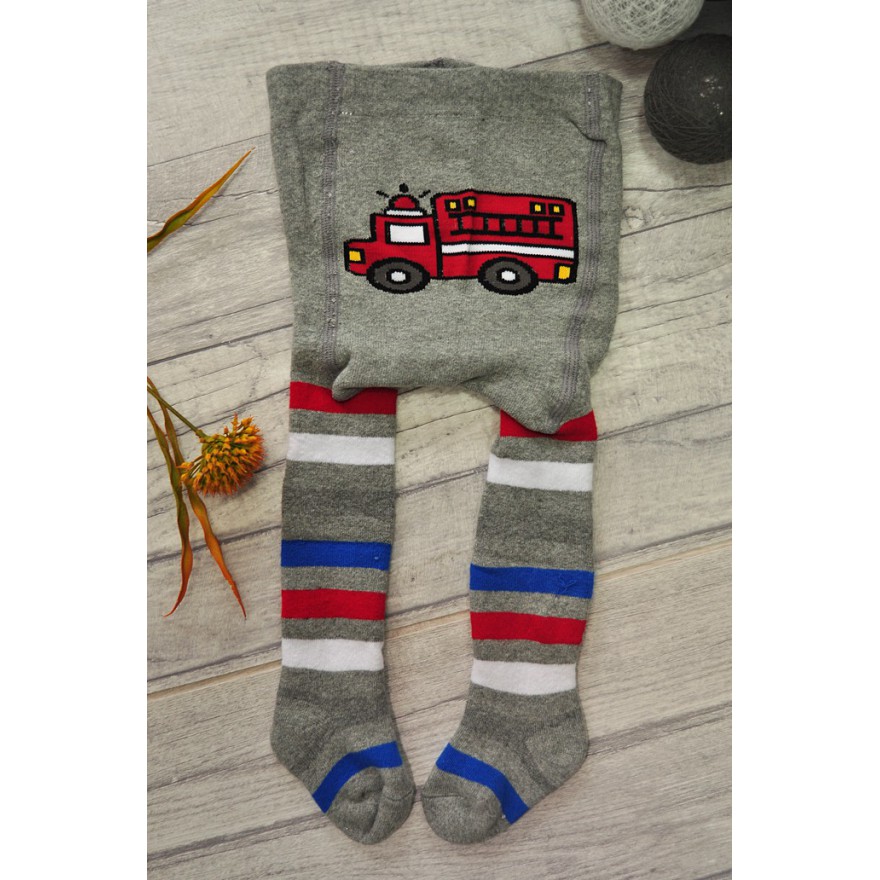 RAJSTOPY frotte szare z wozem strażackim wzór 379