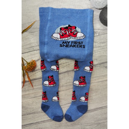 RAJSTOPY frotte niebieskie z trampkami wzór 382