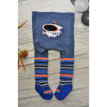 RAJSTOPY frotte niebieskie z robotem wzór 408