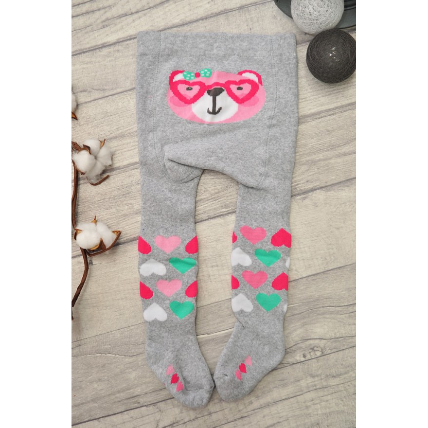 RAJSTOPY frotte szare z misiem wzór 543