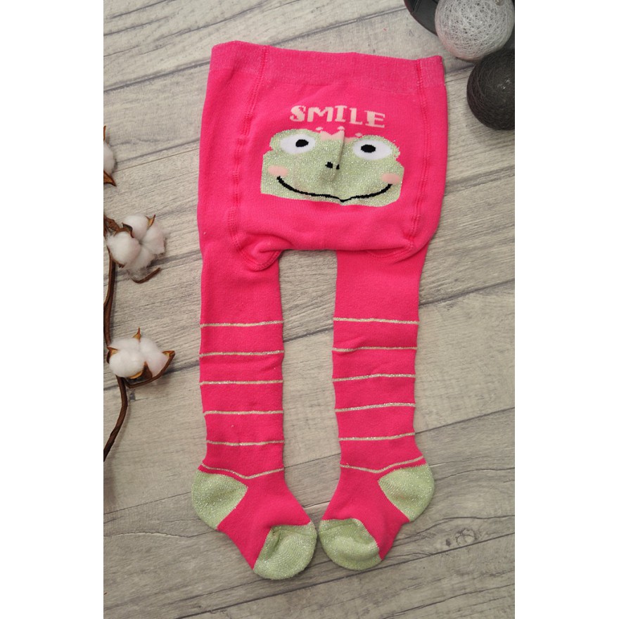 RAJSTOPY frotte różowe z żabką wzór 504