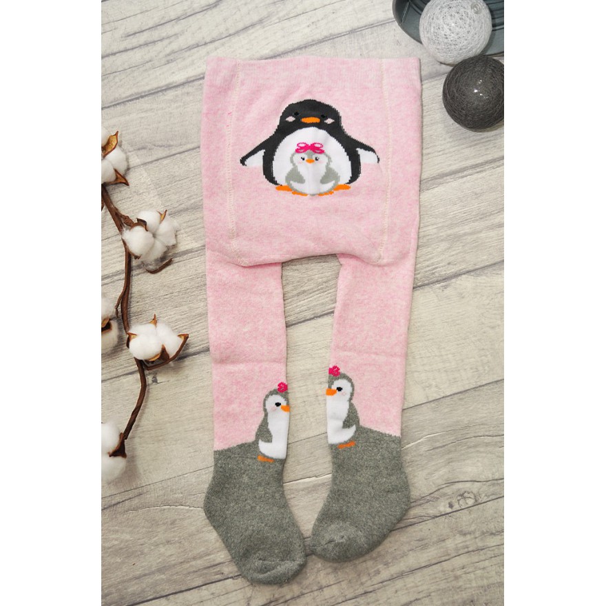 RAJSTOPY frotte różowe z pingwinkami wzór 557