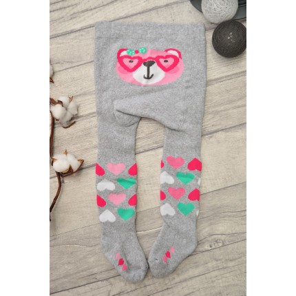 RAJSTOPY bawełniane szare z misiem wzór 543