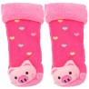 Skarpety frotte z grzechotką dziewczęce skarpetki różowe ze świnką