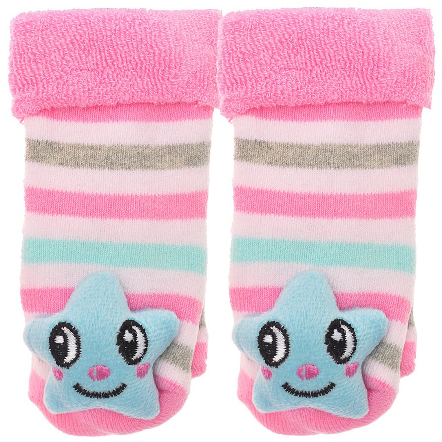 Skarpety frotte z grzechotką dziewczęce skarpetki w paski z gwiazdką