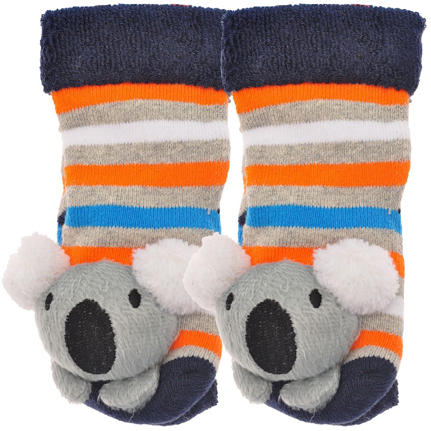 Skarpety frotte z grzechotką chłopięce skarpetki w paski z misiem koala
