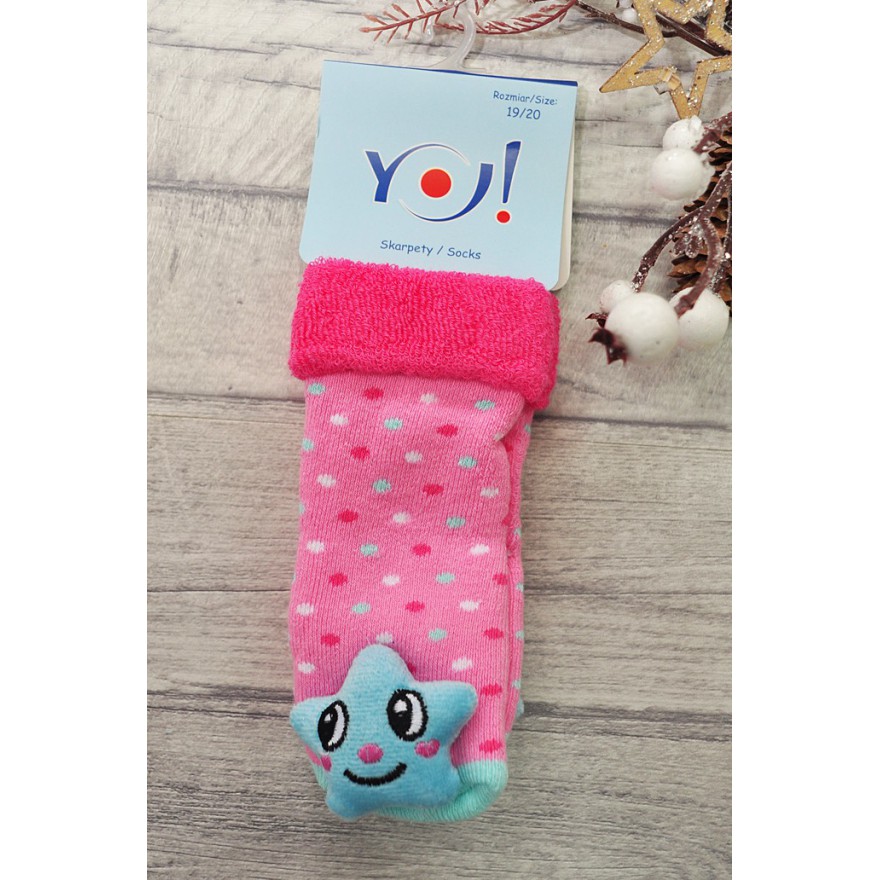 Skarpety frotte z grzechotką dziewczęce skarpetki w kropki z gwiazdką