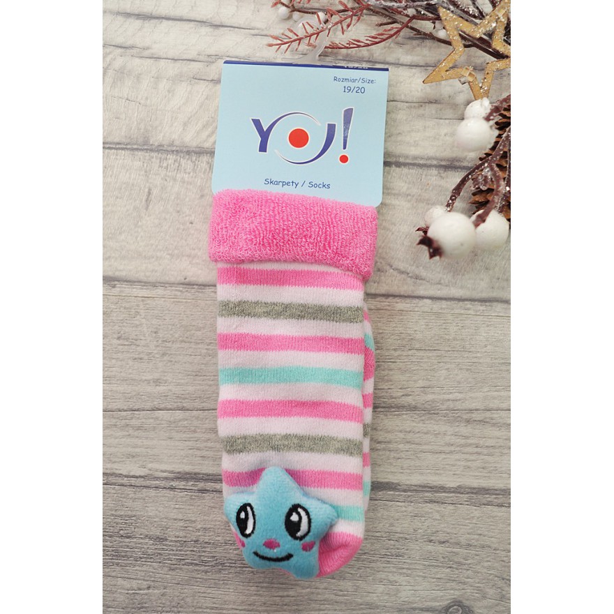 Skarpety frotte z grzechotką dziewczęce skarpetki w paski z gwiazdką