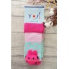 Skarpety frotte z grzechotką dziewczęce skarpetki róż-mięta z różowym konikiem