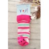 Skarpety frotte z grzechotką dziewczęce skarpetki w paski z różowym konikiem