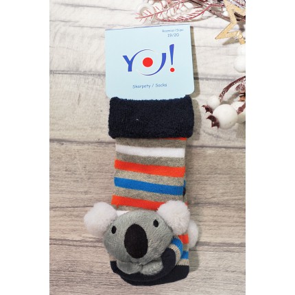 Skarpety frotte z grzechotką chłopięce skarpetki w paski z misiem koala