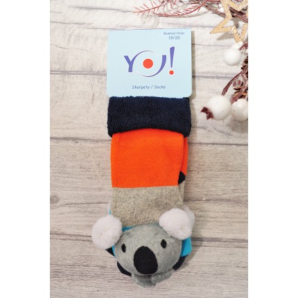 Skarpety frotte z grzechotką chłopięce skarpetki szerokie paski z misiem koala