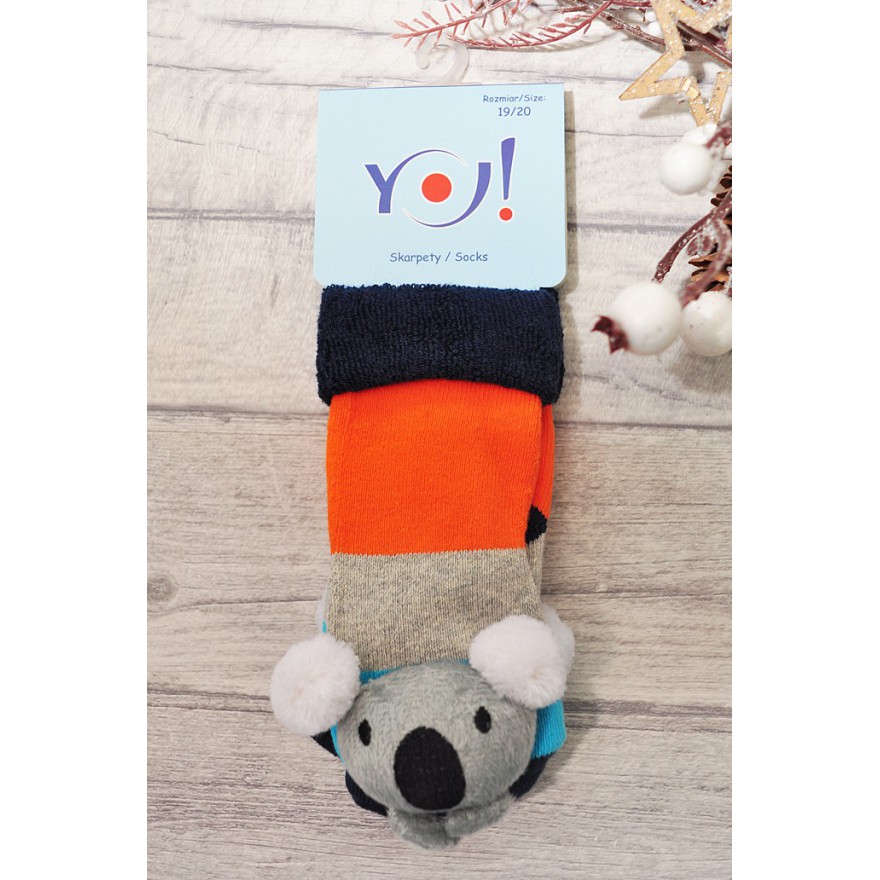 Skarpety frotte z grzechotką chłopięce skarpetki szerokie paski z misiem koala