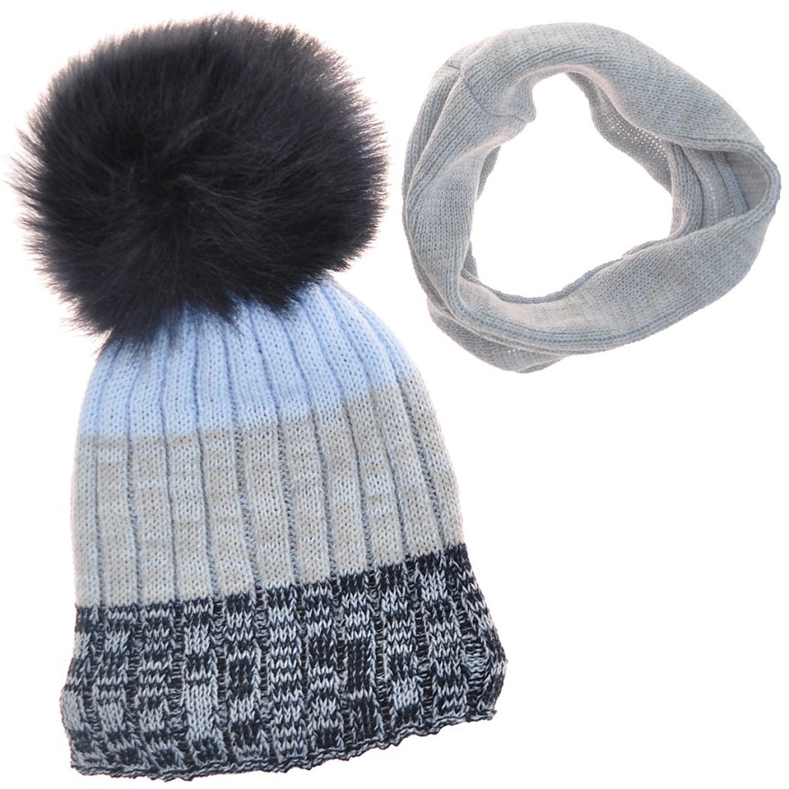 Zimowy komplet ALEKSANDER, czapka z puchatym pomponem + komin