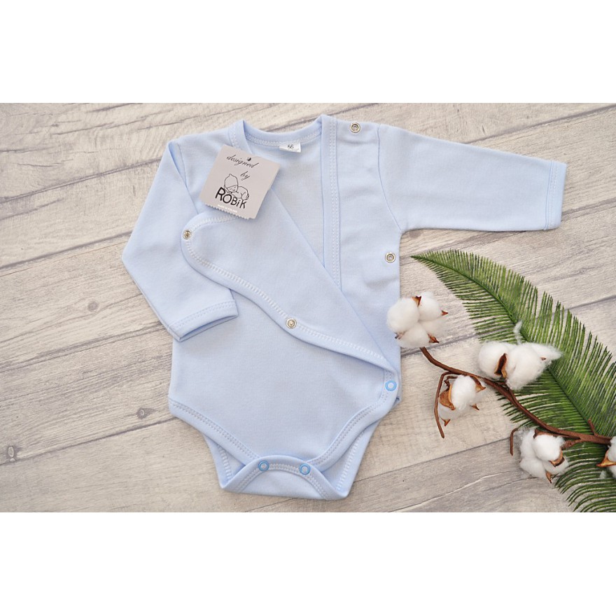 Niebieskie BODY kopertowe z długim rękawem