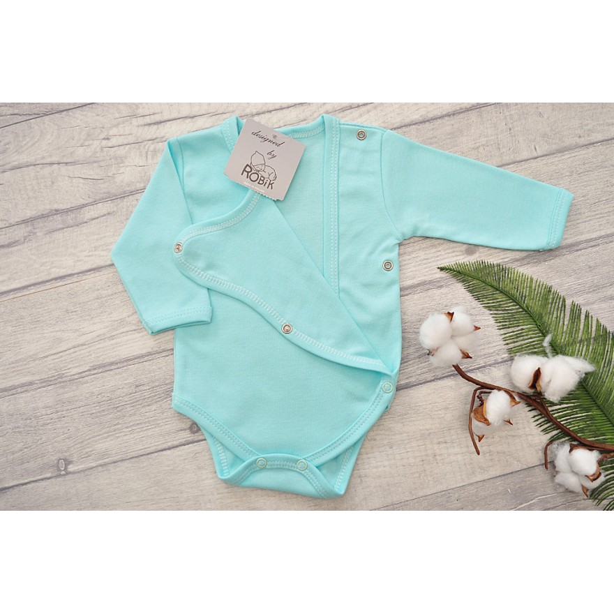 Miętowe BODY kopertowe z długim rękawem